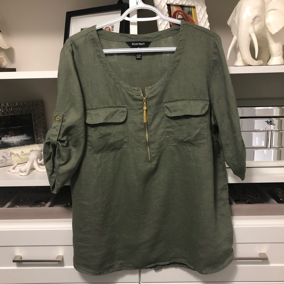 Ellen Tracy Tops - Ellen Tracey olive green linen top